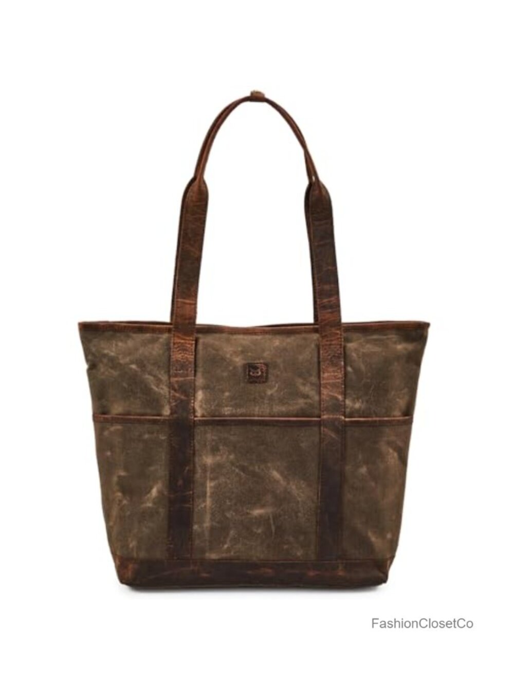 Large Waxed Canvas & Leather Tote Bag for Women - Work Office Shoulder Handbag